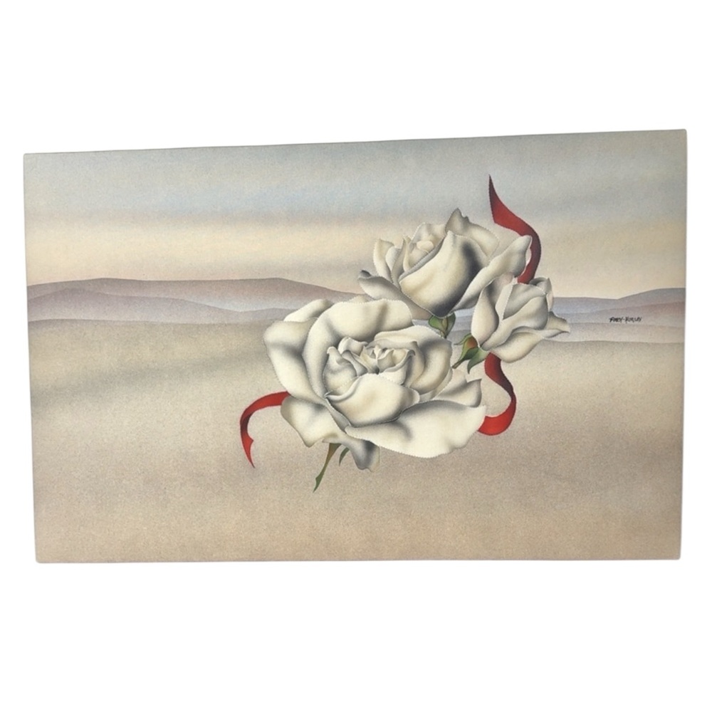 Rare Vintage Finch-Hurley White Roses Wall Textile Art Trapunto Silk Screen